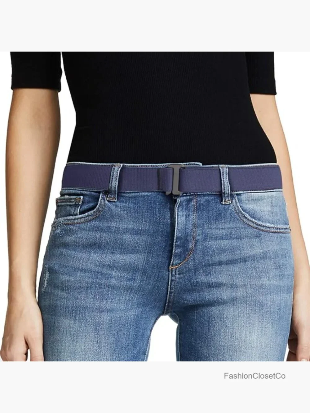 Women No Show Stretch Belt Elastic Flat Buckle for Jeans Pants Dresses